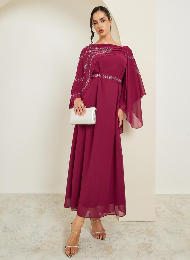 Styli Women Embellished Cape Sleeve Maxi Dress - Image 5